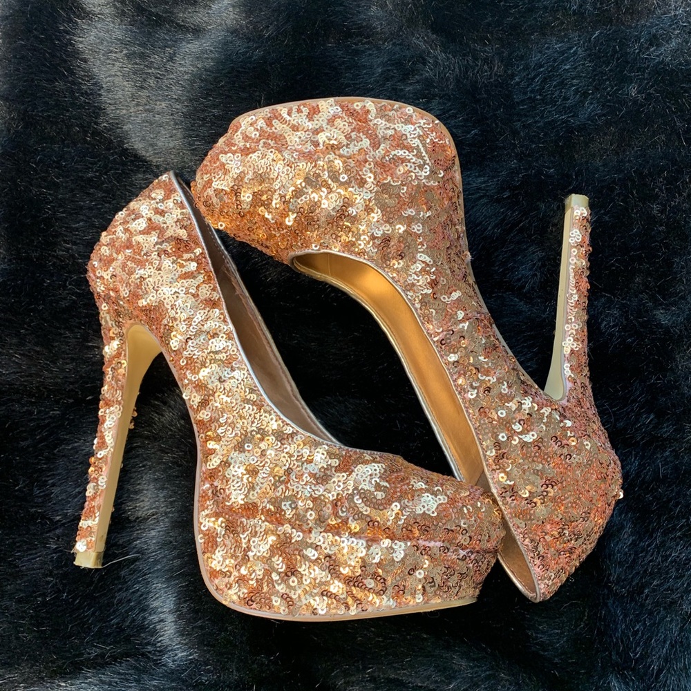 Bakers rose gold sequin platform heels